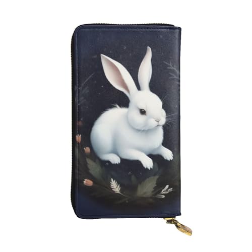 GMSGHJHDR White Rabbit Lange Leder Geldbörse für Frauen mit Reißverschluss - PU Leder Geldbörse mit mehreren Kartenfächern und Münzfach, Stilvolle Clutch Phone Card Holder, Größe 3D, Einheitsgröße, von GMSGHJHDR