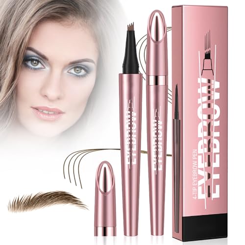 3D Wasserdichter Microblading Augenbrauenstift, 2025 Neu Magie Microblading Eyebrow Pen mit 4 Gabelspitze, augenbrauenstift wasserfest für Natürliches Make up (Braun) von GMTEO