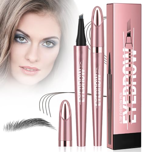 3D Wasserdichter Microblading Augenbrauenstift, 2025 Neu Magie Microblading Eyebrow Pen mit 4 Gabelspitze, augenbrauenstift wasserfest für Natürliches Make up (Schwarz) von GMTEO