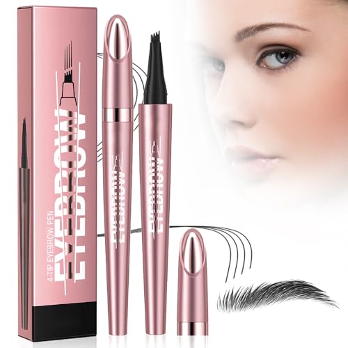 3D Wasserdichter Microblading Augenbrauenstift, 2025 Neu Upgrade Magie microblading eyebrow pen mit 4 Gabelspitze, augenbrauenstift wasserfest für Natürliches Make up (Schwarz) von GMTEO