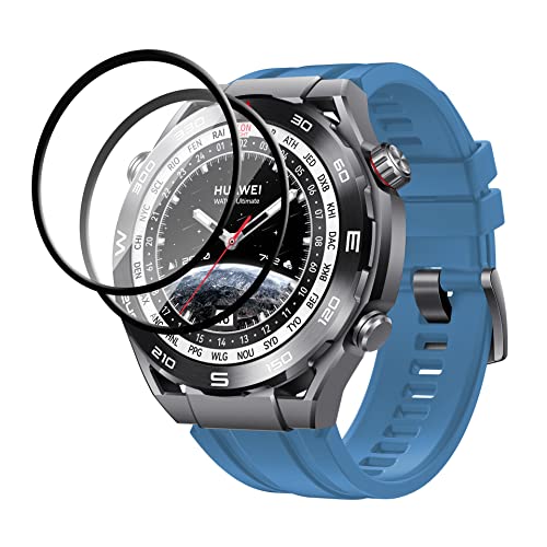 GMUJIAO Armband für Huawei Watch Ultimate,Soft Silikon Sport Armbänder mit 2 Displayschutzfolie,Soft Silicone Strap Compatible with Huawei Watch Ultimate[Anti Scratch]-Hellblau von GMUJIAO