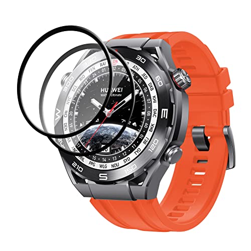 GMUJIAO Armband für Huawei Watch Ultimate,Soft Silikon Sport Armbänder mit 2 Displayschutzfolie,Soft Silicone Strap Compatible with Huawei Watch Ultimate[Anti Scratch]-Orange von GMUJIAO