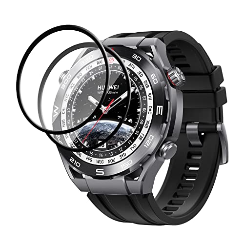 GMUJIAO Armband für Huawei Watch Ultimate,Soft Silikon Sport Armbänder mit 2 Displayschutzfolie,Soft Silicone Strap Compatible with Huawei Watch Ultimate[Anti Scratch]-Schwarz von GMUJIAO