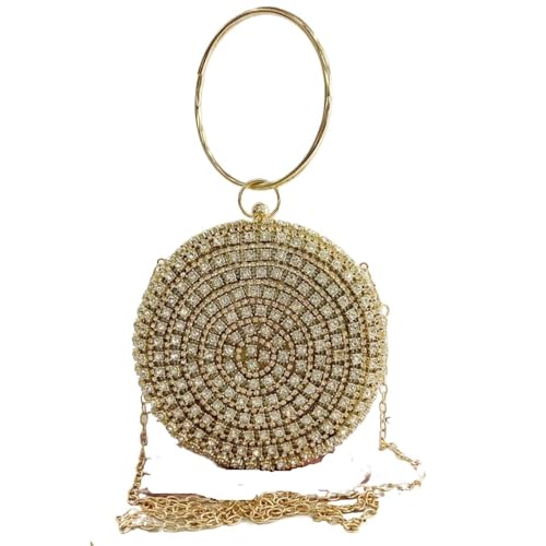 Damen-Handtasche mit Strasssteinen, runder Griff, für Abendveranstaltungen, Partys, für Spaziergänge, Gold, Einheitsgröße von GMVZGQW