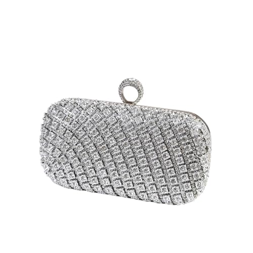Exquisite Damen-Clutch mit Strassbesatz, silberfarben, runder Ring, Abendtasche für Spaziergänge, Seeblau, Einheitsgröße von GMVZGQW