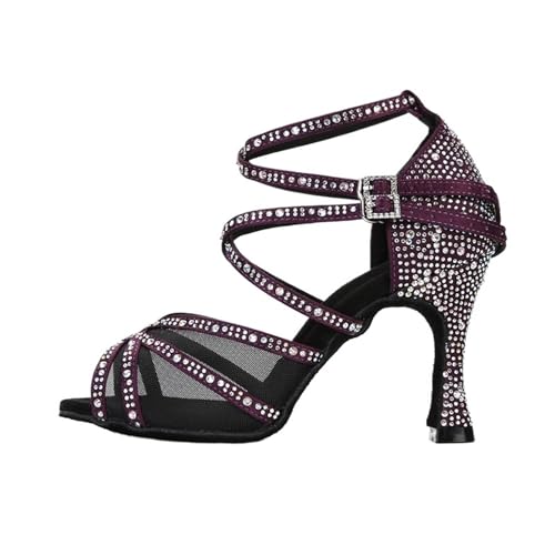 GMVZGQW Jazz-Schuhe für Damen, Tanzschuhe, Netzstoff, Latein-Tanzschuhe, Ballsaal, Tanz, Hochzeitsschuhe für Tanz, Violetter Absatz: 5 cm, 41.5 EU von GMVZGQW