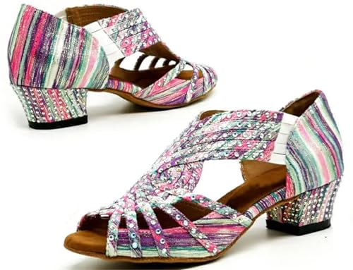 GMVZGQW Jazzschuhe für Damen, Salsa-Tanzschuhe, Mädchen, Ballsaal-Schuhe für Damen, Latein-Tanzschuhe, Lateinschuhe für Tanz, Bunter Absatz: 4,5 cm, 3.5 von GMVZGQW