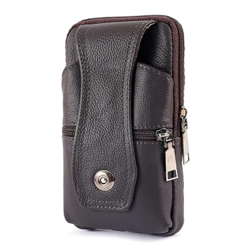 Retro PU Leder Herren Hüfttasche Mode Outdoor Freizeit Multifunktionale Männliche Gürteltaschen Tragegürtel Handytasche für Herren für Ausflüge, Deep Coffee 2 Layer, Einheitsgröße von GMVZGQW