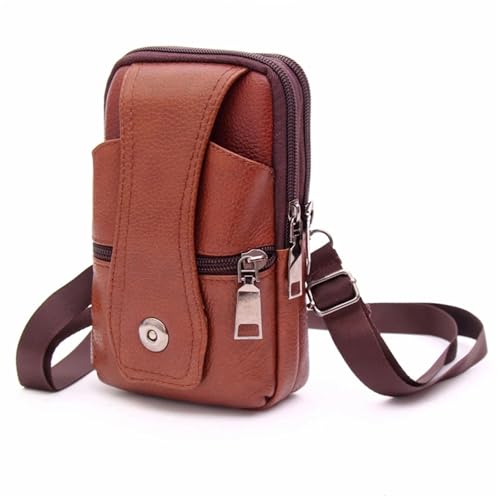 Retro PU Leder Herren Hüfttasche Mode Outdoor Freizeit Multifunktionale Männliche Gürteltaschen Tragegürtel Handytasche für Herren für Ausflüge, Gelbbraun, 3-lagig, One Size von GMVZGQW