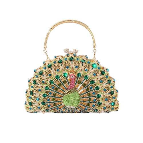 Wunderschöne Abendtasche mit Pfauen-Kristallen, funkelnd, klassisch, halbrund, Diamant-Geldbörsen und Handtaschen, Hochzeit, Party für Spaziergänge, Mehrfarbig, L22xW5.5xH13.5cm von GMVZGQW