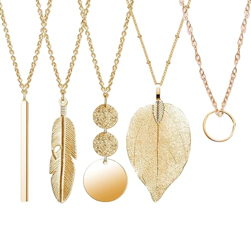 Necklace 5 Stück Kette Gold Damen Lange Goldene Für Mädchen Die Schmuck Im Bohemian-Stil Lieben von GMXJGZ