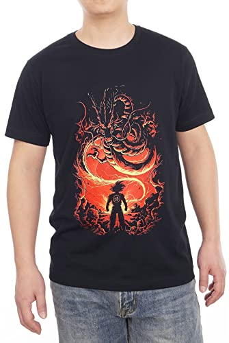 Dragon Son Goku Ball Vegeta Saiyan Meister Feuerdrache Saiyajin Japanisch Anime Manga 100% Baumwolle T-Shirt für Herren (Männer) und Damen（Schwarz,L von GMYG