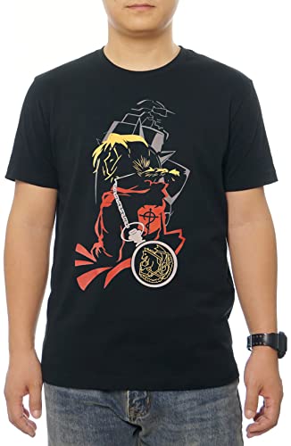 GMYG Full Metal Alchemist Edward Elric Japanische Anime Grafik Premium 100% Baumwolle Manga Männer T-Shirt Unisex （Schwarz,XL von GMYG