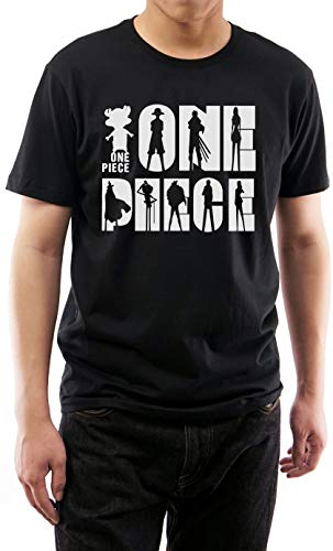 GMYG One Ruffy Piece Luffy Straw Hat Pirates Team Charakter Japanischer Manga Premium Kurzarm 100% Baumwolle Anime T-Shirt（Schwarz,L von GMYG