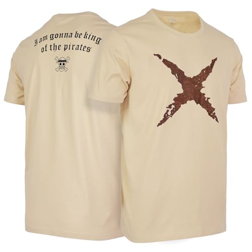 ONE Ruffy Piece Monkey D Luffy Narbe König des Piraten Japanisches Anime Logo Prämie T-Shirt aus 100% Baumwolle für Herren und Damen(Beige, L) von GMYG