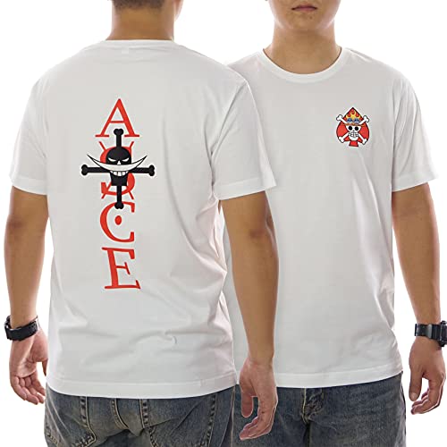 One Piece Whitebeard Ace Japanisches Anime-T-Shirt aus 100% Baumwolle für Herren und Damen (Weiß,S) von GMYG