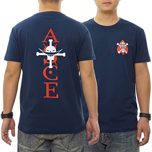 Whitebeard Portgas·D· Ace Japanisches One Ace Piece Anime-T-Shirt aus 100% Baumwolle für Herren und Damen (Navy,XXL) von GMYG