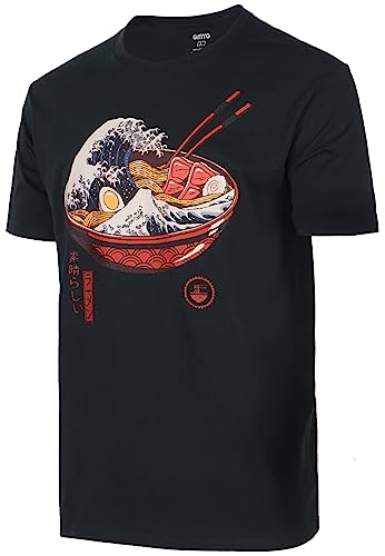 Ramen Welle von Kanagaw Japanische Kultur Grafik 100% Baumwolle Prämie Drucken Kurzarm Herren Damen T-Shirt（Schwarz-RamenB,M von GMYG