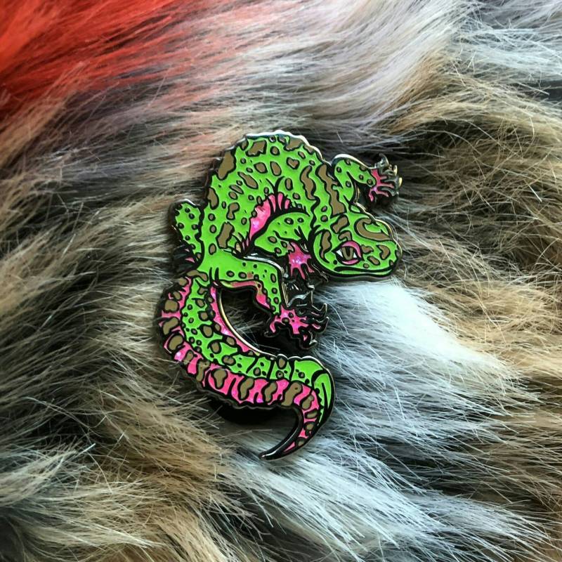 Süße Neon Grün Und Rosa Gecko Eidechse Tier Pin Glitzer Glühen von GMarshallArts