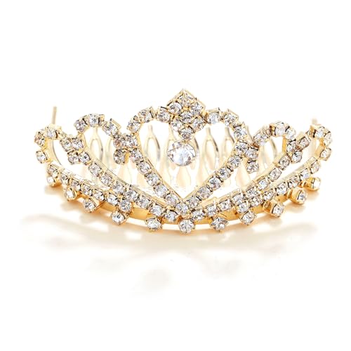 1 Stück Tiara Kristallkrone mit Strasskamm, für Kostüm Hochzeit Braut Brautjungfer Abschlussball Geburtstag,Diadem Kinder,Prinzessin Kronekrone, Damenkrone Geburtstag Partys,Golden von GNALIA