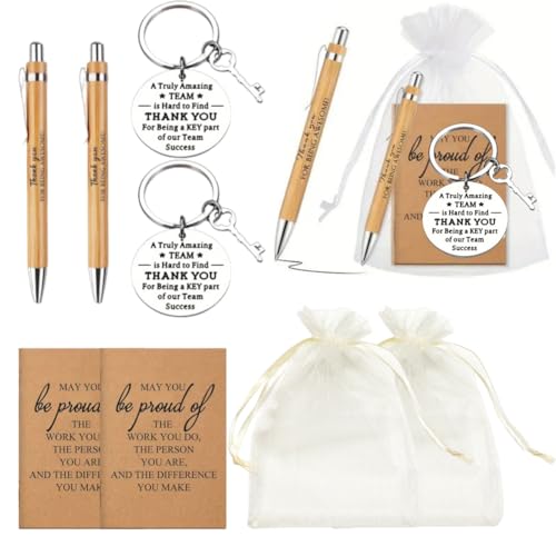 2 Set Dankeschön Geschenke für Kollegen Mitarbeiter Abschiedsgeschenke Mini Notizblöcke Danke für Alles Kugelschreiber Holz Motivierende Schlüsselanhänger Organzabeutel Tag von GNALIA