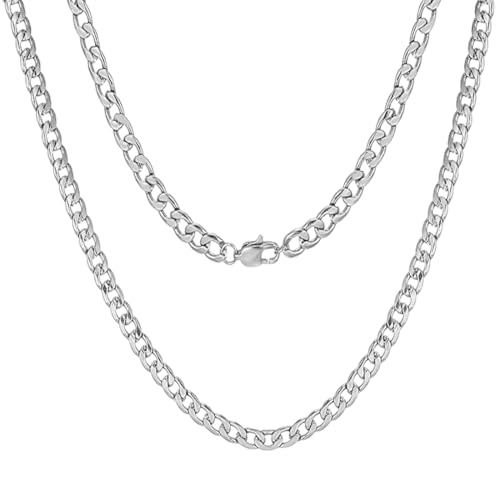 2 Stück 925 Sterling Silber Plattiert Kette Halskette Damen Dicke Ausbleichsicher Kubanische Kette Für Frauen Cuban Halskette Schmuck 45cm/60cm von GNALIA