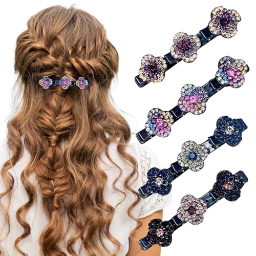 4 Stück Haarspange Haarspange mit Kristallblume Geflochtene Haarspange für Damen Frauen Mädchen Modische Doppelschicht Haarklammer Entenschnabel Haarspange von GNALIA