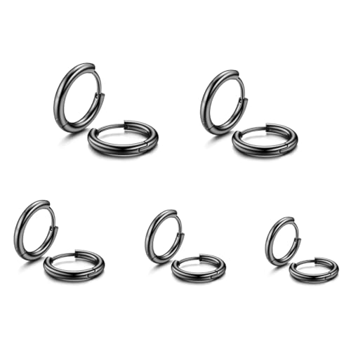 5 PCS Creolen,Edelstahl Ohrringe für Herren Damen,Creolen Set Damen Herren, Klein Creolen Set Zierliche Knorpel Tragus Helix Schlafen Ohrringe 8MM-16MM(Schwarz) von GNALIA