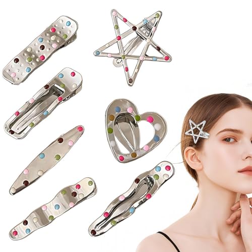 7 Stücke Haarspangen Silber Haarschmuck Pentagramm Hair Clips, Kleine Haaraccessoires, Silber Haarclips Frauen, Retro Kawaii Haarschmuck von GNALIA