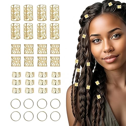 80 Stück Dreadlocks Schmuck Wikinger Haarschmuck Gold, Verstellbar Metallene Haar Geflecht Ringe Manschetten-Clips für Dreadlock-Zubehör für Frauen Männer Zöpfe Dekoration von GNALIA