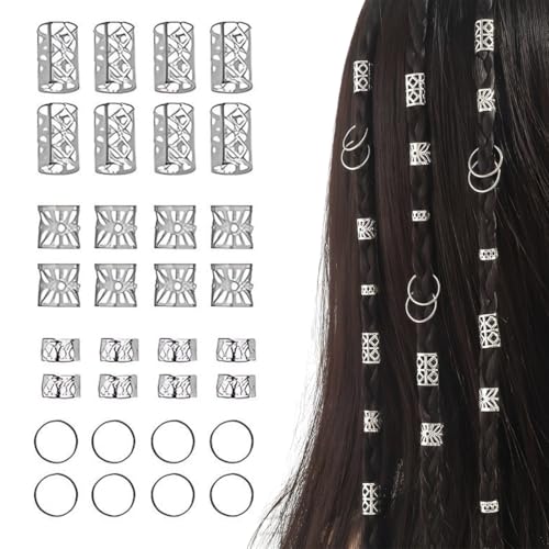 80 Stück Dreadlocks Schmuck Wikinger Haarschmuck Silber, Manschetten-Clips für Dreadlock-Zubehör, Haarspiralen Clips Haarschmuck für Dreadlocks für Männer Frauen Mädchen und Jungen Zöpfe von GNALIA