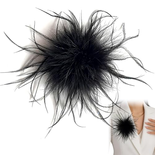 Feder Brosche Damen 2-in-1 Handgemachter Federschmuck Fluffy Boho Blumen Design Anstecker Vintage Stil Hutaccessoire Hochzeit Party Fasching Haarclip Fascinator für Blazer Kleid Jacke von GNALIA