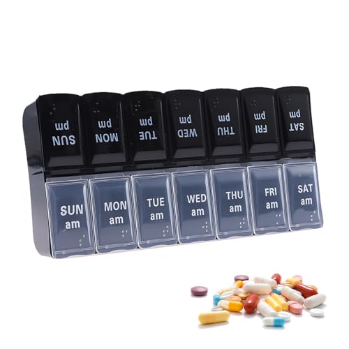 GNALIA 1 Stk 7 Tage Tabletten Wochenbox Tablettendose Tablettenbox 14 Fächer Für Medikamente Vitamine Fischöl Nahrungsergänzungsmittel Usw. von GNALIA