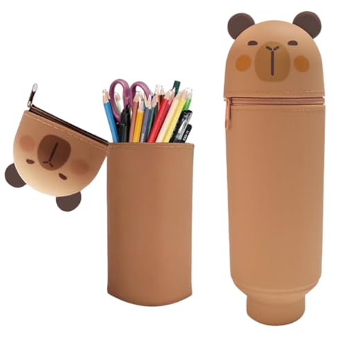 GNALIA 1 Stück Kawaii Federmäppchen Mäppchen Mädchen Junge 2-in-1 Weiche Silikontasche, Stand Up Federmäppchen, Tier Stifthalter, Tischstifthalter Cartoon, Stifte Mäppchen,Stifthalter Bleistifttasche von GNALIA