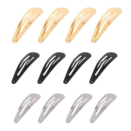 GNALIA 12 Stück Haarspangen Schwarz Haarspangen Für Damen Mädchen Mädchen Haarhalter Basteln Diy Zubehör Haar Clips Metall Für Mädchen Kinder Und Damen(Nickel Schwarz Gold) von GNALIA