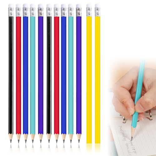 GNALIA 12 Stück Hb Bleistifte, -6 Farben - Vorgespitzt - Sechseckig - Zum Zeichnen Und Schreiben - Für Schule, Büro - Bleistift Pencil Pencilsholzbleistifte Set, Bleistift Mit Radiergummi von GNALIA