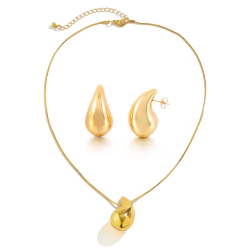 GNALIA 2 STK Handmade Halskette Ohrringe Gold Hängend 16K Teardrop Earrings Halskette for Damen Für Mädchen Hypoallergen Geschenke Für Frauen von GNALIA