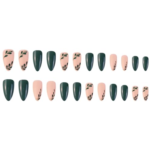 GNALIA 24 Pcs On Nails Medium Length Stiletto False Nails With Glue Pretty Stiletto Kunstnägel Künstliche Nägel Mit Kleber Acrylic Nails For Women And Girls Grün von GNALIA