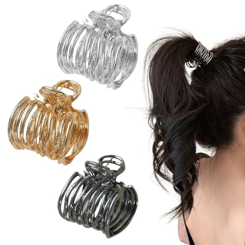 GNALIA 3 Stück Hohe Pferdeschwanz Clips Haarspangen Aus Metall Für Verbesserte Frisur Kleine Metall Haarspangen Für Frauen Hohe Pferdeschwänze Und Dickes Haar (Gold Silber Schwarz) von GNALIA