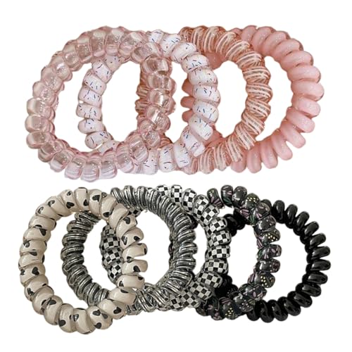 GNALIA 9 Stück Telefonkabel Haargummi Elastisch Haarband,Spirale Haargummis Für Pferdeschwanz, Kunststoffspulen-Haarbänder Für Frauen Und Mädchen, Farblich Sortiert von GNALIA