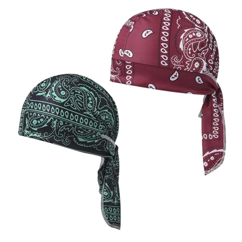 GNALIA Atmungsaktiv Kopftuch Sommer Durag-Bandana Cap Laufmütze Atmungsaktiv Schnelltrocknend Kopftuch Pirat Kappe Uv Schutz Bandanas Mit Verstellbar Band（Schwarz Grün + Rot ） von GNALIA