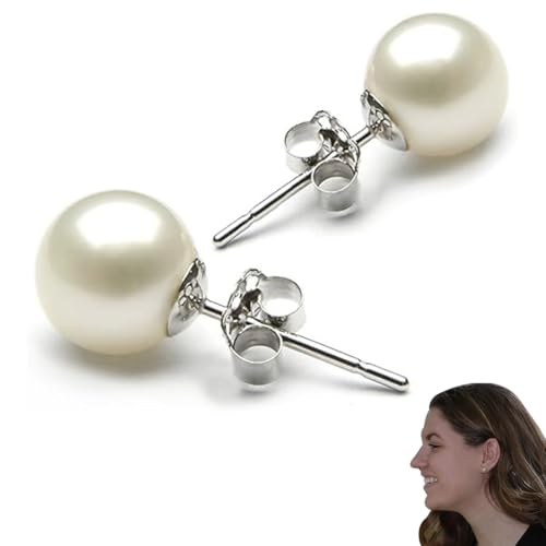 GNALIA Ohrstecker Silber 925, 1 Paar Süßwasserperlen Echt Perlenweiß 7-8Mm Zuchtperlen Ohrringe Stecker von GNALIA