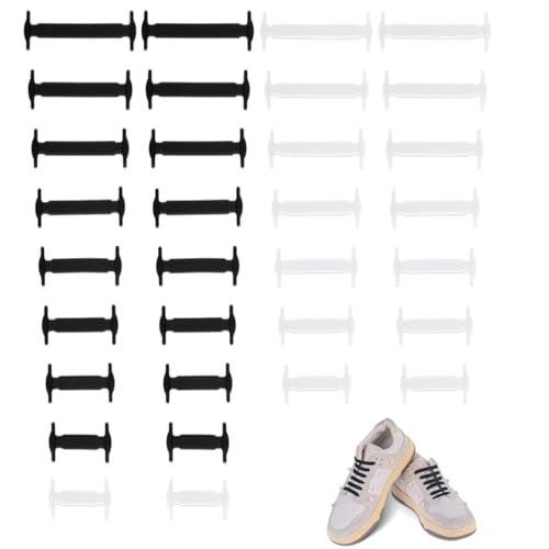 GNALIA Schnürsenkel Ohne Binden, 16 Paar 32 Stücke Schwarz Weiß Einheitsgröße 8 Größen, Elastische Silikon Für Sneaker Stiefel Kinder Erwachsene von GNALIA