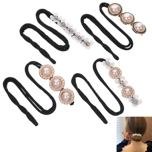 Blume Perle Haarknoten Macher,Perle Blumen Haar Dutt Maker,Haarknoten Former,Damen Donut Hair Bun Maker,Magischer Haarknoten,Haarnadel Haarknoten Maker für Kinder Mädchen Frauen 4PC von GNAUMORE