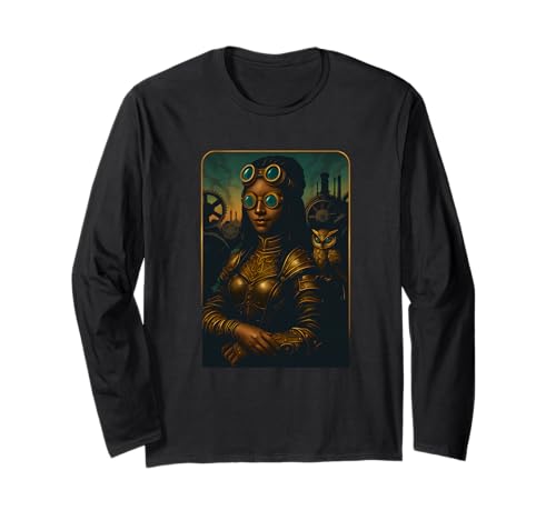 Steampunk Black Women Mona Lisa Art Langarmshirt von GNDesign
