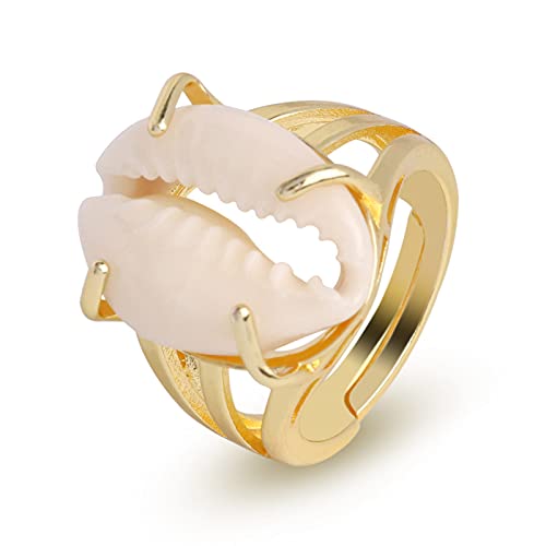 GNEHSL Kreativität Runder Verstellbarer Ring - Naturweißer Muschel Stapelbarer Offener Fingerring, Bunter Handgefertigter Muschelring, Weihnachtsgeschenke Für Frauen, Männer, Gold, Einheitsgröße GNEHSL Kreativität Runder Verstellbarer Ring - Naturweißer Muschel Stapelbarer Offener Fingerring, Bunter Handgefertigter Muschelring, Weihnachtsgeschenke Für Frauen, Männer, Gold, Einheitsgröße von GNEHSL