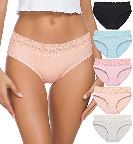 GNEPH Hipster-Höschen für Damen, Baumwollunterwäsche, Spitzen-Bikini, Hüfthöschen, 5er-Pack (218-Licht, XL) von GNEPH