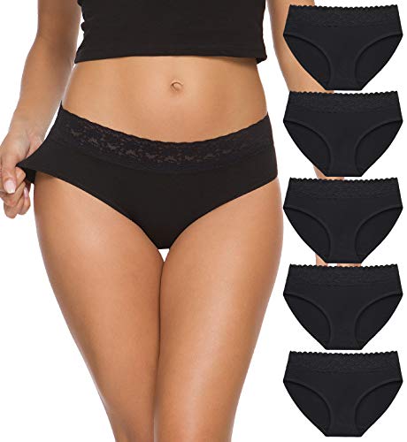 GNEPH Hipster-Höschen für Damen, Unterwäsche, Spitzen-Bikini, Hüfthöschen, 5er-Pack (218S-Schwarz) von GNEPH