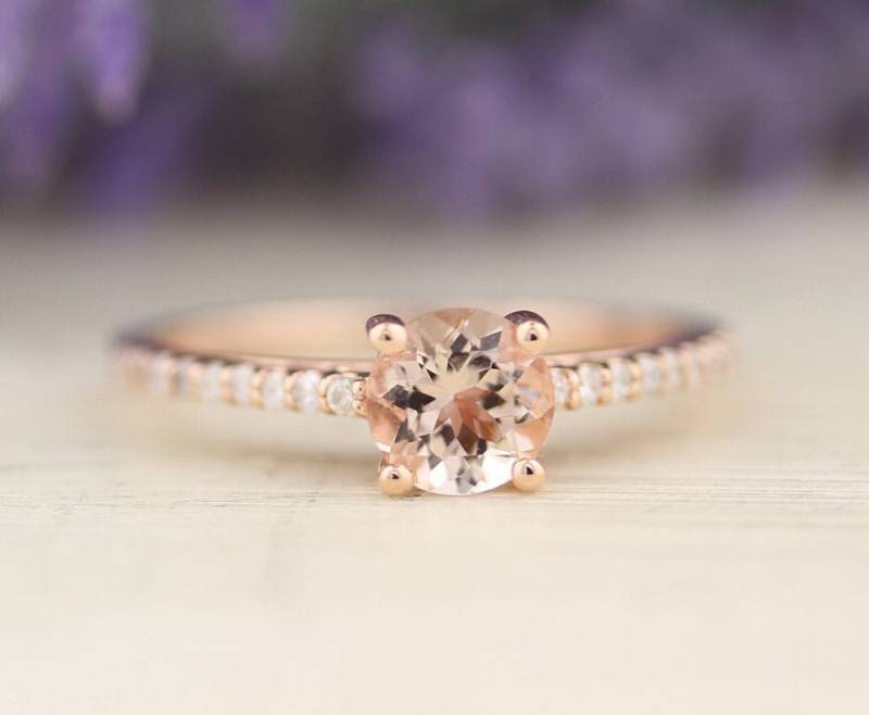 1.0 Cttw Aaa Natürliche Morganit & Diamant Verlobungsring in 14K Rose Gold Gem1403-R von GNGJewel