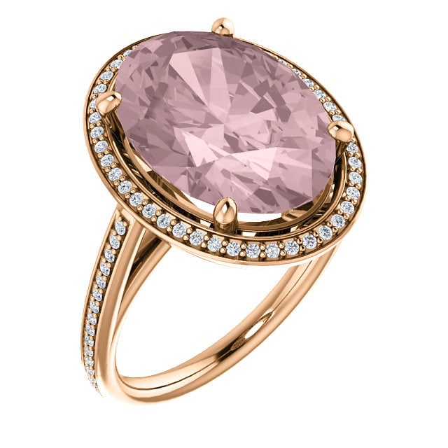 14K Rosegold Natürlicher Morganit Und Diamant Halo Ehering Set -st82782 Mit Zertifizierter Bewertung von GNGJewel